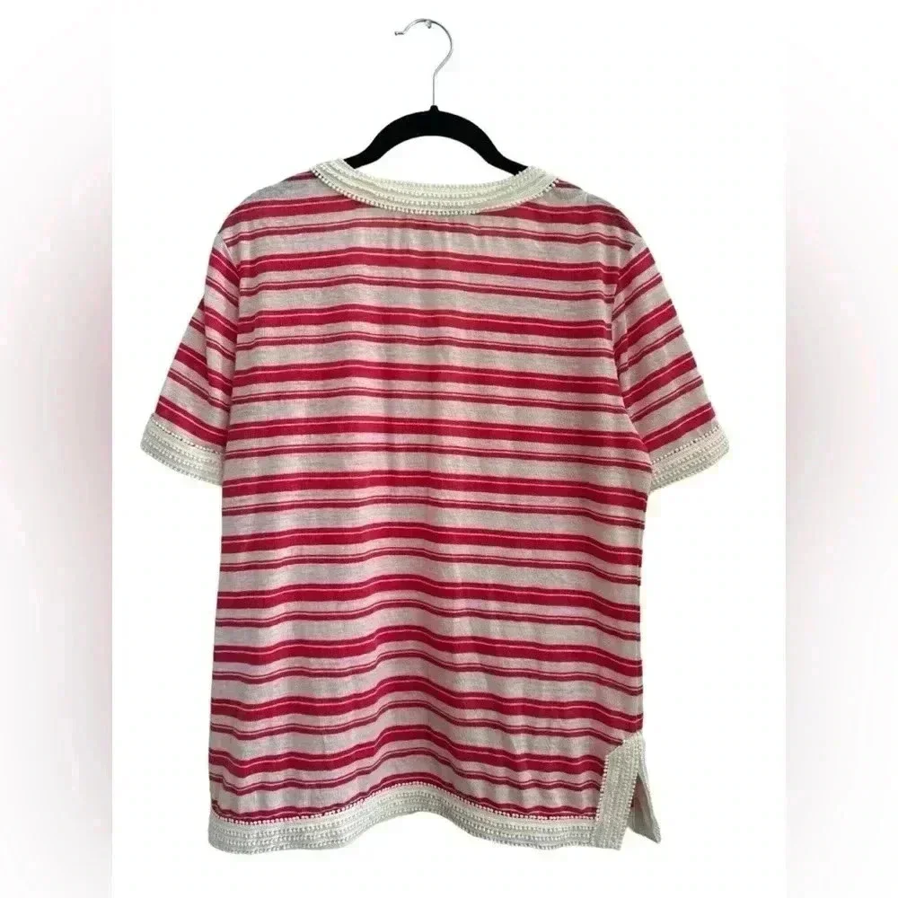 Tory Burch Stripe Linen Luxury Top, Cream Orange Stripe, M GUC